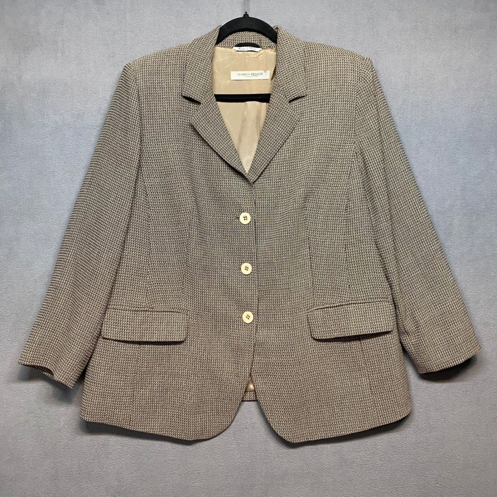 Marina Rinaldi Blazer Jacket Wool Career Plus Size 25 (16 US) Brown Check MRM91